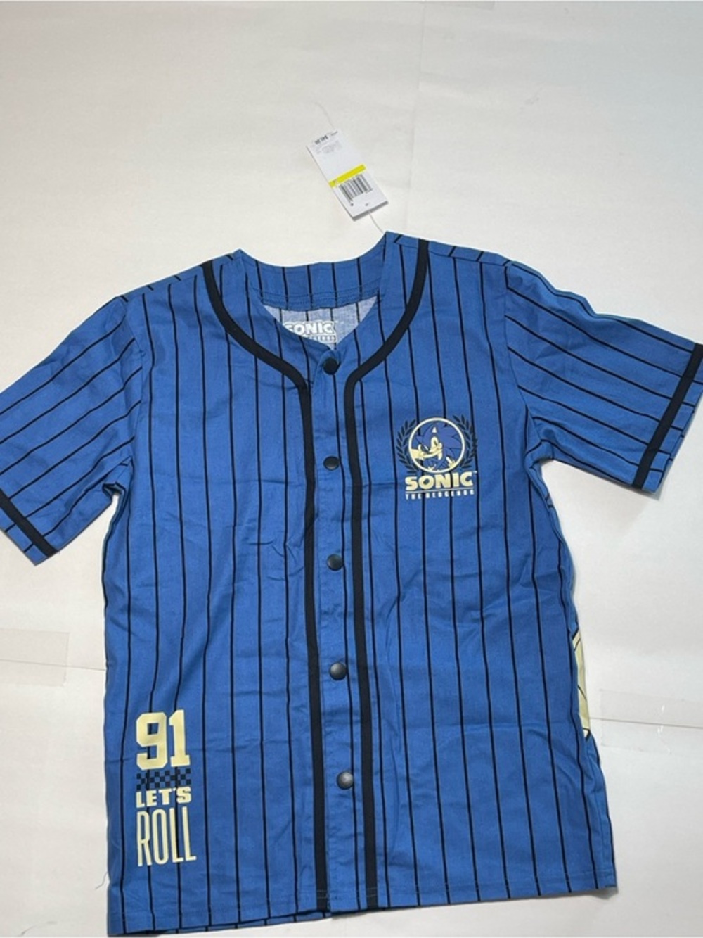 SONIC THE HEDGEHOG Blue Pinstripe Kids Jersey Shirt Size M NWT 100% COTTON